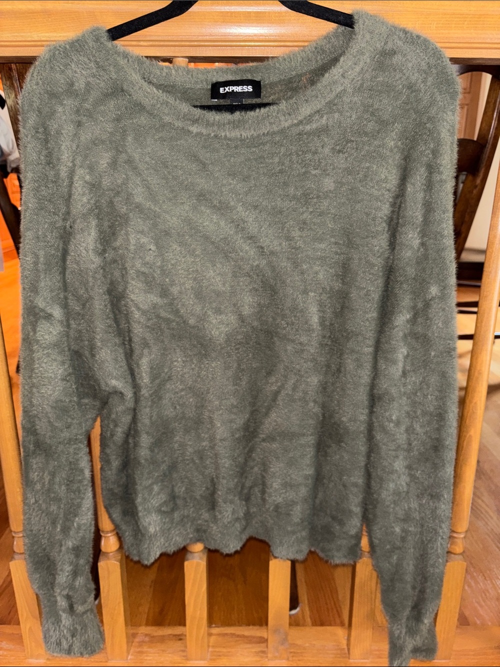 Express Olive Green Fuzzy Crewneck Sweater